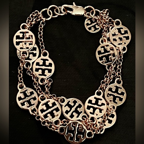 🆕 Tory Burch Authentic Rose Gold Signature Logo 3 Strand Logo Bracelet - Picture 4 of 14